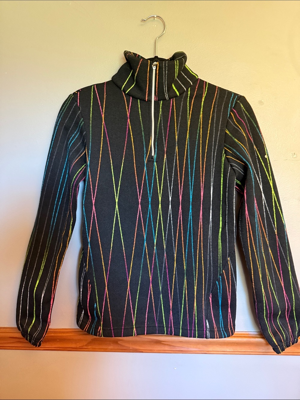 Spyder "Trés Chic" Savona Zip T-Neck Pullover – Black Multicolor Neon – Small